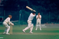 Majid Khan batting for Cambridge University drives during his 92 in the University match between Sussex and Cambridge University at Horsham, 8th July 1971. Alan Mansell is the wicketkeeper for Sussex and captain Mike Griffith is in the background. (Photo by Patrick Eagar/Popperfoto/Getty Images)
