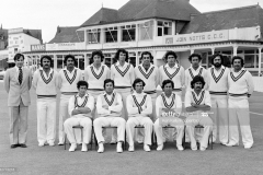 The Pakistan cricket team during the Prudential World Cup match between Australia and Pakistan at Trent Bridge, Nottingham, 14th June 1979. Players pictured are (back, from 2nd left): Iqbal Qasim, Javed Miandad, Imran Khan, Sikander Bakht, Haroon Rasheed, Mohsin Khan, Mudassar Nazar, Wasim Raja and Sadiq Mohammad; (front, from left): Wasim Bari, Majid Khan, Asif Iqbal (captain), Zaheer Abbas and Sarfraz Nawaz. (Photo by Ken Kelly/Popperfoto via Getty Images/Getty Images)