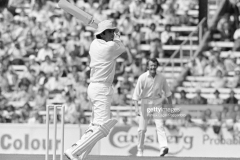 Majid Khan batting for Pakistan during his innings of 98 runs in the 3rd Test match between England and Pakistan at The Oval, London, 22nd August 1974. The fielder for England is Mike Denness. The match ended in a draw. (Photo by Patrick Eagar/Popperfoto via Getty Images)
