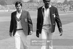 Team captains Majid Khan of Pakistan (left) and Clive Lloyd of West Indies walk back to the pavilion after the coin toss before the Prudential World Cup match between Pakistan and West Indies at Edgbaston, Birmingham, 11th June 1975. (Photo by Ken Kelly/Popperfoto via Getty Images/Getty Images)