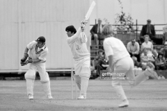 Majid Khan batting for Glamorgan during the Gillette Cup 2nd Round match between Hampshire and Glamorgan at Southampton, 16th July 1975. The wicketkeeper for Hampshire is Bob Stephenson and the bowler is Trevor Jesty. Hampshire won the match by 164 runs. (Photo by Patrick Eagar/Popperfoto via Getty Images)