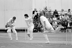Majid Khan batting for Glamorgan during the Gillette Cup 2nd Round match between Hampshire and Glamorgan at Southampton, 16th July 1975. The wicketkeeper for Hampshire is Bob Stephenson and the bowler is Trevor Jesty. Hampshire won the match by 164 runs. (Photo by Patrick Eagar/Popperfoto via Getty Images)