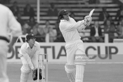 Majid Khan batting for Pakistan during their Prudential World Cup match against Australia at Trent Bridge in Nottingham, 13th June 1979. Khan scored 61 not out, and Pakistan won the match by 89 runs. The Australian wicketkeeper is Kevin Wright. (Photo by Patrick Eagar/Popperfoto via Getty Images)