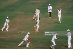 Sunil Gavaskar is caught Majid Khan bowled Salim, Pakistan v India, 2nd Test, Lahore, Oct 1978-79.  (Photo by Patrick Eagar/Popperfoto via Getty Images)